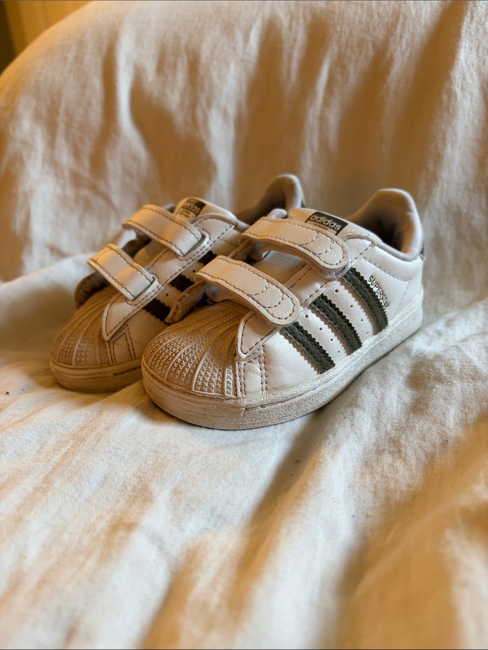 adidas Kids Camo White and Olive Green Velcro Superstar Sneakers